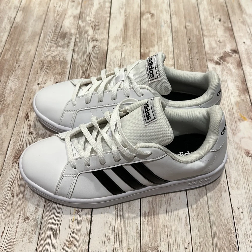 adidas White Sneakers with Black Stripes - Women's Low-Top